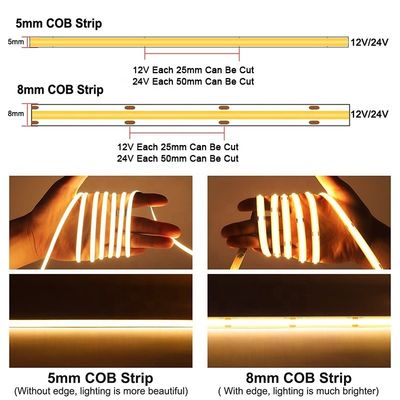 100lm/w DC 12V24V 8mm 320leds Blu Flessibile COB LED Strip Light per armadio Camera da letto Illuminazione della cucina Decorazione
