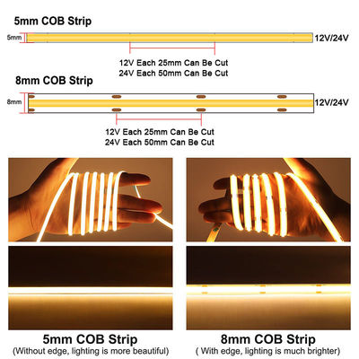 Personalizzazione COB LED Strip Light IP20 8mm 12V24V 320leds Rosa per interni ed esterni