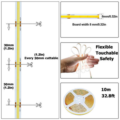 Non impermeabile 12V24V 8mm10mm 480Leds 6500K Bianco CE RoHs Flessibile COB LED Strip Light