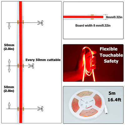 COB LED Strip Light IP20 8mm 12V24V 480leds Rosso per decorazioni interne ed esterne