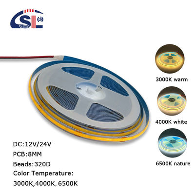 Lumiera a striscia a LED COB impermeabile IP20/IP65 8mm 12V24V 320Leds 2700K Un centimetro di taglio 3-