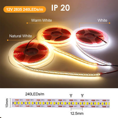 Acque resistenti SMD2835 luci a strisce a LED 240leds 8mm 24v 12v 3000K 4000K 6500K IP67 IP65 IP20