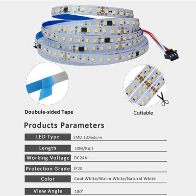 12v24v 8mm 120leds 4000K Natural Electroplate SMD2835 luce a striscia a led con Dimmer