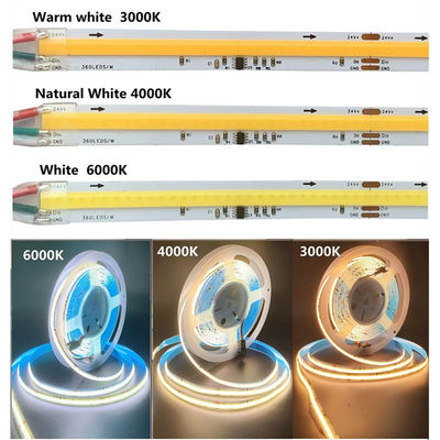 12v24v 8mm 360leds 4000K White COB SMD2835 Led Strip Light per applicazioni versatili