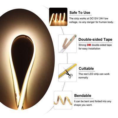 IP20 DC12V24V 8mm10mm Larghezza 480Leds 3000K4000K6500K Flessibile COB Led Strip Light per decorazioni esterne e interne