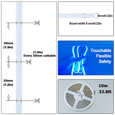 CE LVD EMC ROHS FCC REACH ERP2.0 certificato Ice Blue COB LED Strip Light con larghezza di 8 mm