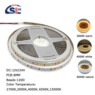 Striscia luminosa LED residenziale DC12V 24V SMD2835 PCB elettroplate 120Ds 8mm Ra 80 3000K