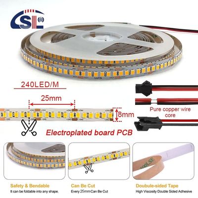 DC12V / 24V SMD2835 Electroplate PCB 240Ds 8mm Ra 80 4000K LED Light Strip per la casa