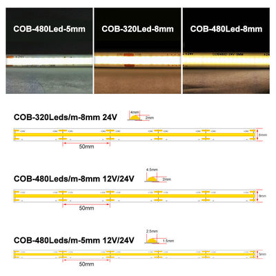 DC12V24V 8mm10mm 576leds 3000K 6500K CCT COB Led Strip Light per il televisore