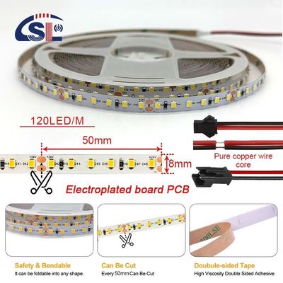 DC12V 24V SMD2835 Electroplate PCB 120Ds 8mm Ra 80 4000K LED Light Strip per la casa