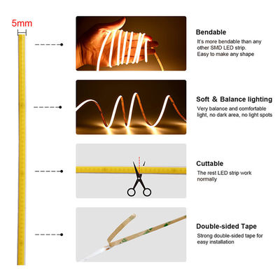 CE RoHs IP44 Ra80 COB LED Strip Light 8mm Larghezza 110V/220V 320Leds 3000K4000K6500K 3