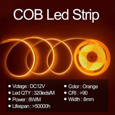IP20 12V 24V Flessibile COB LED Strip Light 8mm 320Leds Orange Waterproof Strip Light 3