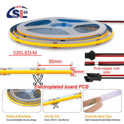 Hotel House COB LED Strip Light CE RoHs IP20 Ra90 8mm Larghezza 12V 24V Giallo dorato