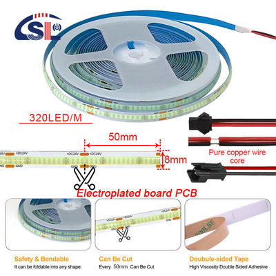 320Leds Alta luminosità Ghiaccio Blu COB Led Strip Light CE RoHs IP20 8mm Larghezza 12V24V
