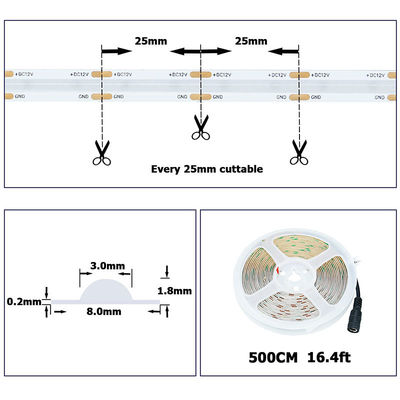 Illuminazione Alta luminosità DC12V24V 480leds 8mm Ice-Blue COB Led Strip Light con 3-