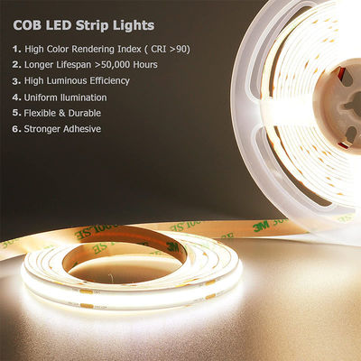 8mm10mm di larghezza DC12V24V 3000K4000K6500K flessibile COB LED Strip Light con materiale
