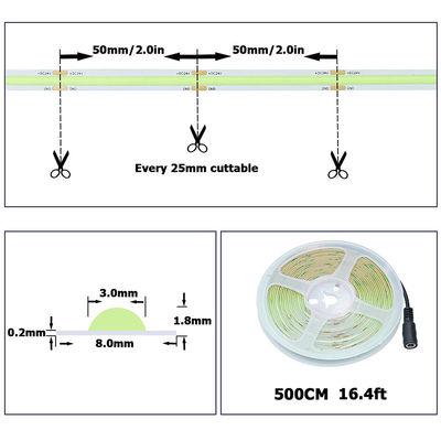 DC12V24V 480LED Ra90 8mm10mm Larghezza Verde Flessibile COB LED Strip Light per l'illuminazione
