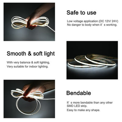 DC 12V24V 8mm10mm Larghezza 320Leds 6500K Bianco Alta luminosità Flessibile COB LED Strip Light per cucina soggiorno
