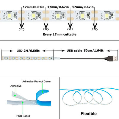 3- 120° Angolo del fascio 5v 120leds 8mm 4000K naturale Una luce una taglio SMD2835 Led Strip Light