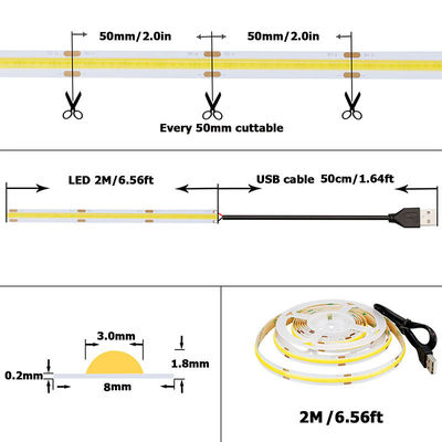 5v 320leds 8mm 6500K White COB Led Strip Light per l'illuminazione abitativa con comando di interruttore