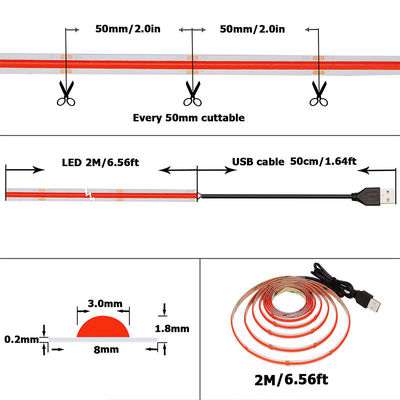 12V Dimmable Red COB LED Strip Light per decorazioni interne ed esterne 8mm 320 LED