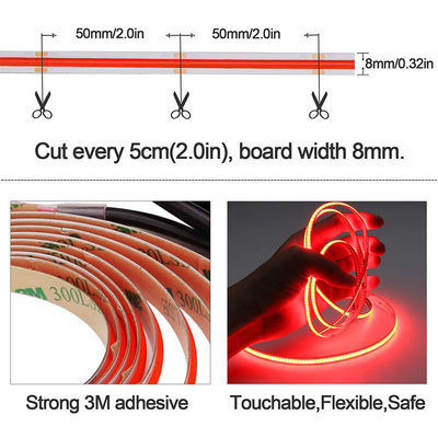 12V Dimmable Red COB LED Strip Light per decorazioni interne ed esterne 8mm 320 LED