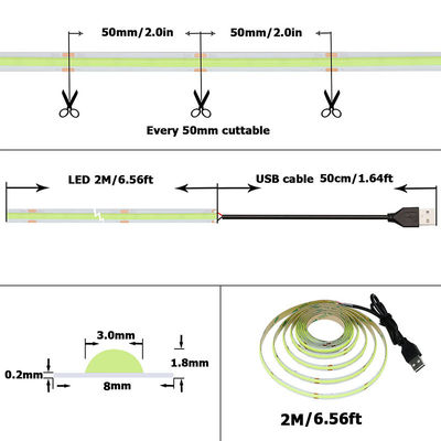Green COB LED Strip Light 8mm 320leds 12v24v per esterno e interno