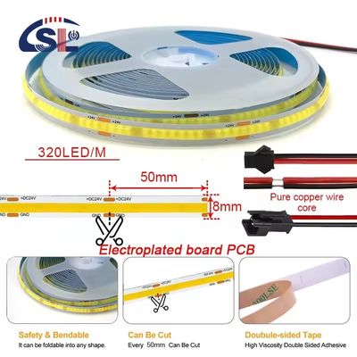 Non impermeabile 24v COB 320Ds 8mm Ra 80 CCT Tricolor Cob LED Light Strip