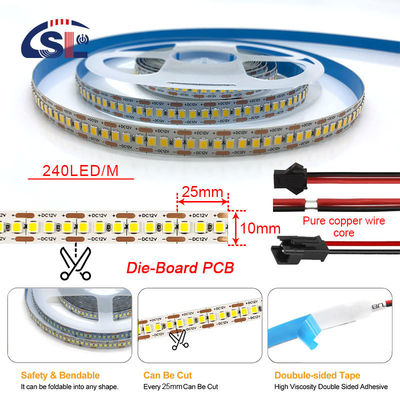 DC12V/24V 10mm 240led 2835 SMD LED Strips Cuttable Flexible Light Strip con dimmer