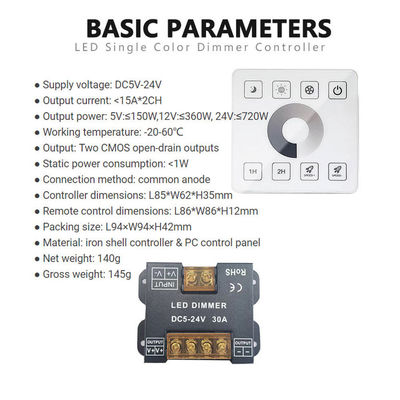 Controller di luce a LED senza fili a RF touch panel per luci monocromatiche bicolori e RGB