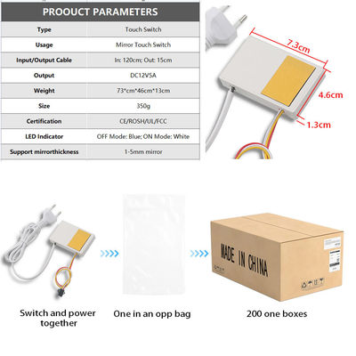 12V 1A 12W Customized Special Integrated Touch Sensor Switch per specchietti da bagno