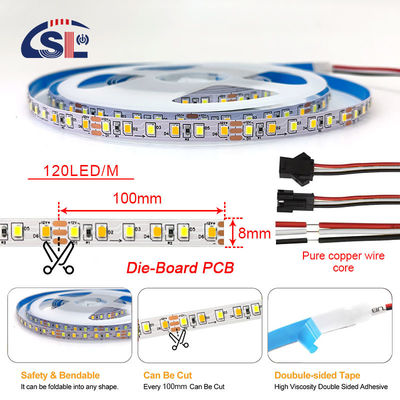 Decorazione interna Alta luminosità 12v24v 10mm 120leds 3000K-6500K CCT Flessibile doppio colore COB Led Strip Light