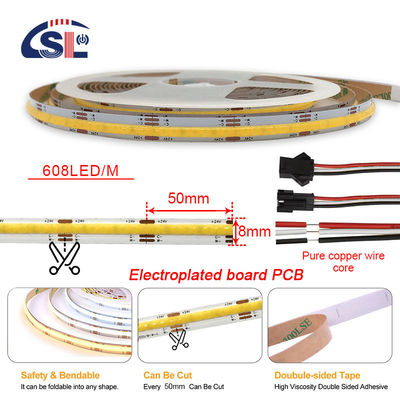 Electroplate COB 24v COB 608Ds 8mm Ra 85 LED Light Strip 3000K-6500K Ideale per uso residenziale