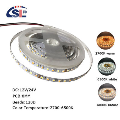 CCT Alta luminosità 8mm 120LED 3000K-6500K doppio colore SMD2835 LED Strip Light con 3-