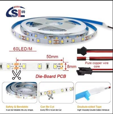 DC12V SMD2835 60D 8mm 1100-1200LM 12000K Ra70 Tavola di taglio a strisce LED per specchi intelligenti