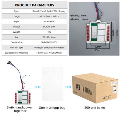 DC12V 5A 60W Display di temperatura del tempo Defogger luce a LED specchio sensore tattile interruttore dimmer senza step