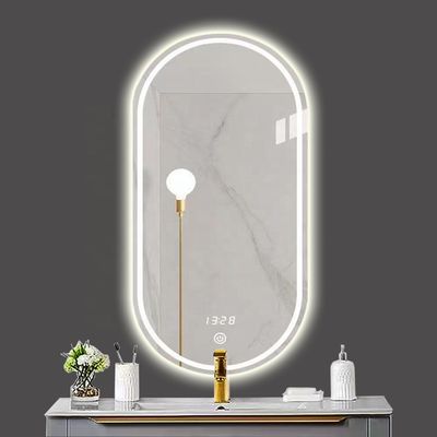Smart LED bagno Vanity Mirror con bagno ovale WC e luci luminose in argento
