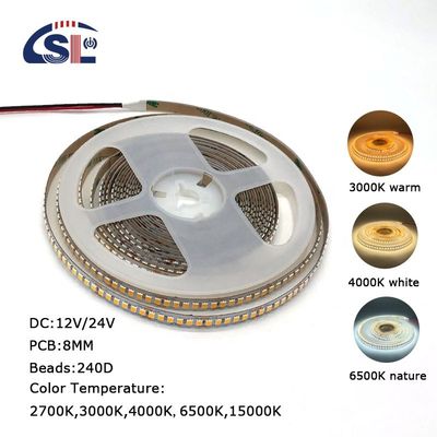 3 DC12V SMD2835 Electroplate PCB 240Ds 8mm Ra 80 2700K LED Light Strip per uso residenziale
