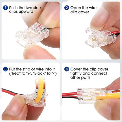 Hotel COB Mini LED Light Strip Wire Connectors 2 3 Pin Connection CCT senza saldatura 5 8 10mm LED Strip To Strip Wire Connector