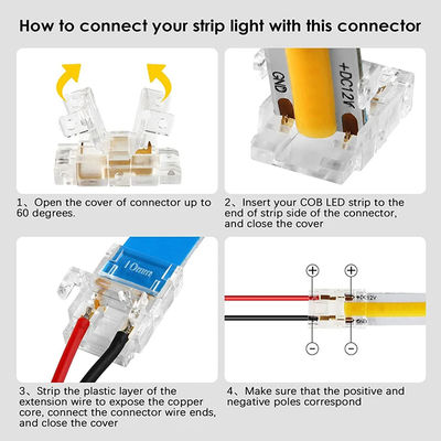 4pin 10mm LED Strip Connector Cristallo Buckle Solderless Estensione Terminal Adapter
