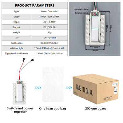 Doppia chiave Dimmer Defogger Touch Switch Sensor per specchio illuminato bagno 12v 5A 60W Tre colori LED Smart