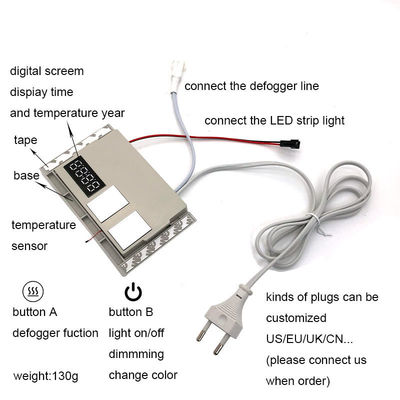 60W Mini Smart Mirror Touch LED Light Switch con Defogger DC12V Display di tempo e temperatura