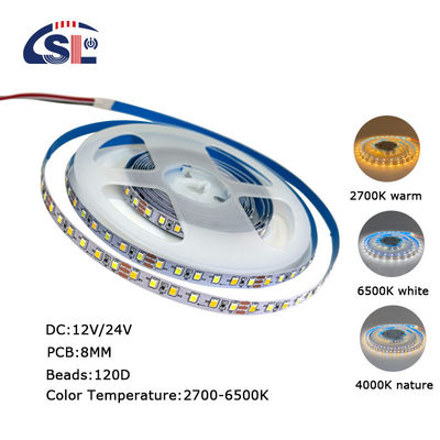 115lm/w 3000K-6500K Ra80 DC12V 120D 8mm LED Light Strips per bagni
