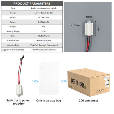 Commutatore per sensori di porta a luce LED DC 12V 3A/5A per gamma di rilevamento di specchi a mercurio da 1 a 6 mm