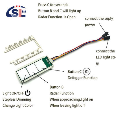 DC 12V 5A 60W Switch sensore a tre pulsanti touch per radar a specchio integrato induttivo