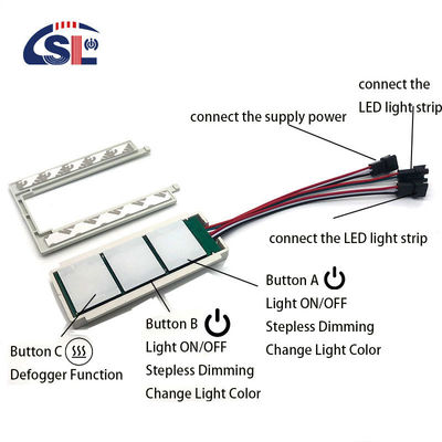 Dc12 5A integrato con tre pulsanti, sensore a tocco, interruttore di controllo, due luci a led per lo sfumatore di specchi di bagno