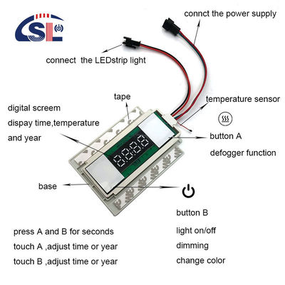 DC12V 12W Muti-funzione Split Due pulsanti Display medio Sensore di tocco del tempo Switch per specchi