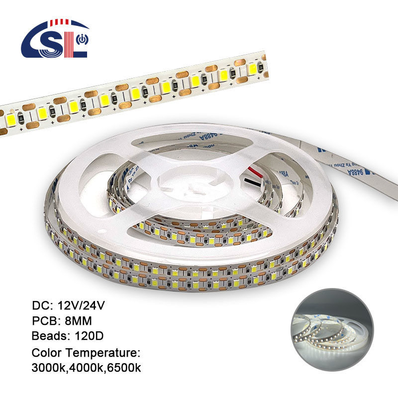 2200 lm Alta luminosità 2835 120led/m LED Strip 8mm Larghezza 12V 24V Single Cut Light Strip