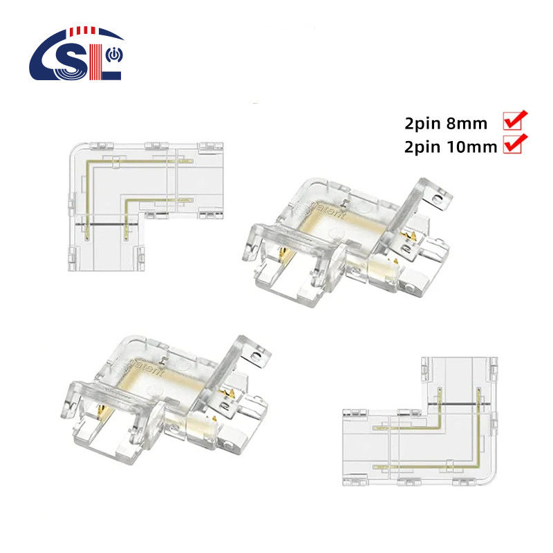 Trasparente 2pin 8mm 10mm cristallo Clip Wire L Tipo COB LED Strip connettore L Forma connettore ad angolo di 90 gradi